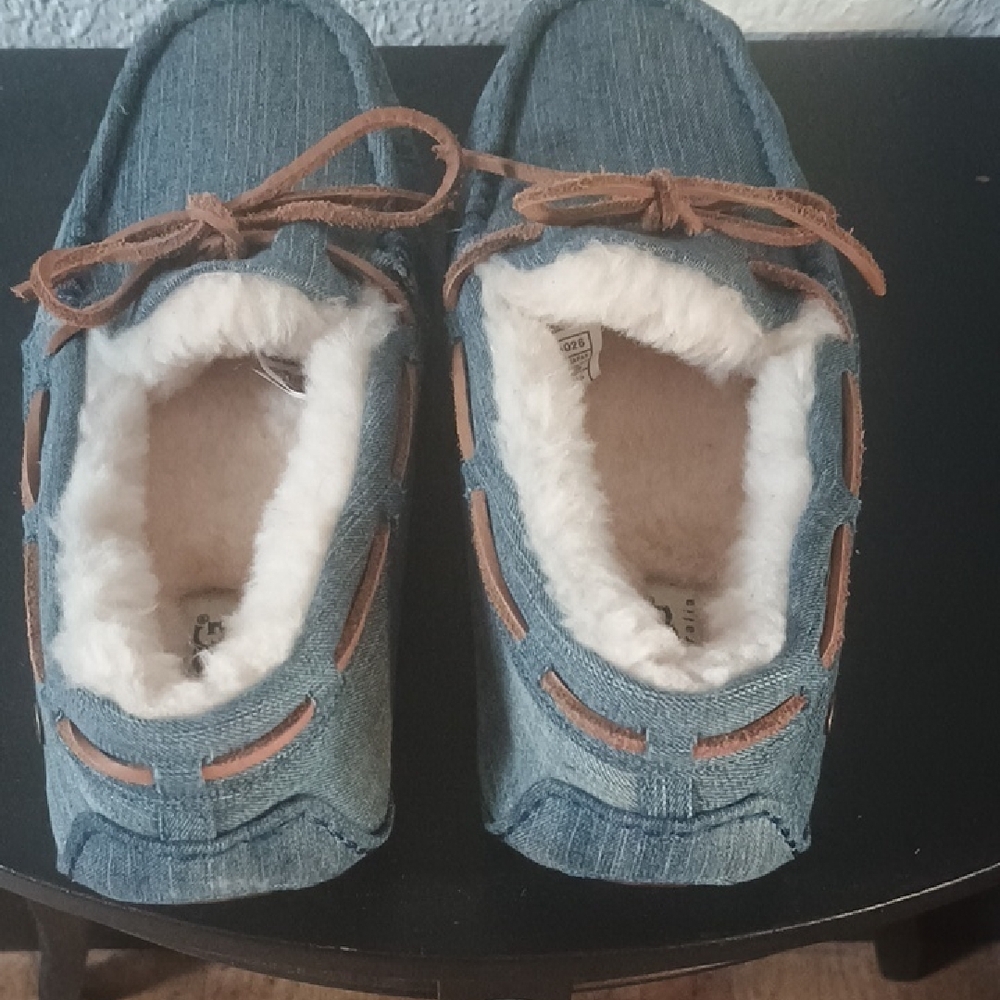 UGG Denim Blue and Tan Moccasin Slippers